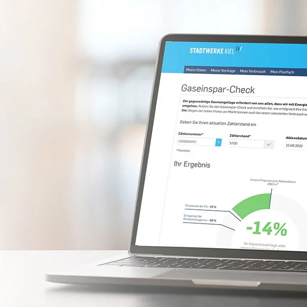 Laptop mit geöffnetem Gaseinspar-Check