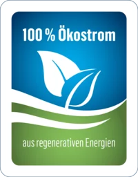 Siegel mit Aufschrift 100 Prozent Ökostrom